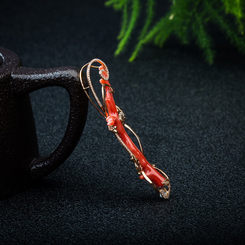 18K天然台湾阿卡正红珊瑚吊坠-红掌柜