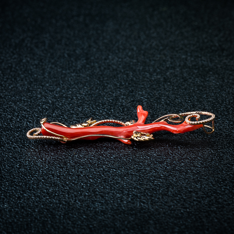 18K台湾阿卡正红珊瑚原枝吊坠-红掌柜