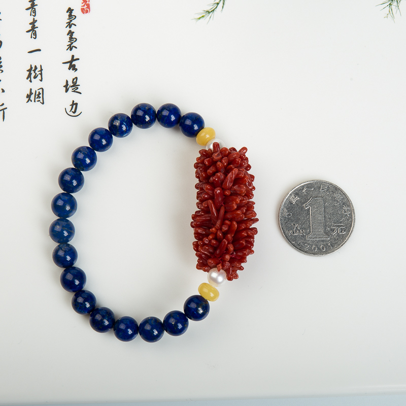 天然沙丁朱红珊瑚毛毛虫手串-红掌柜