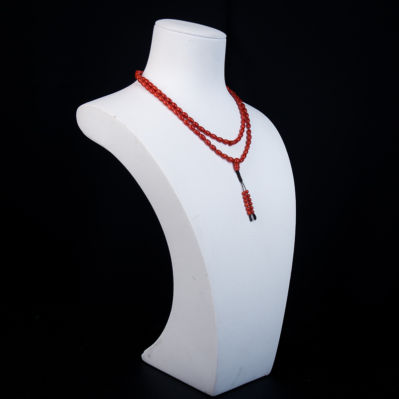 沙丁珊瑚橄榄珠三圈手串-红掌柜