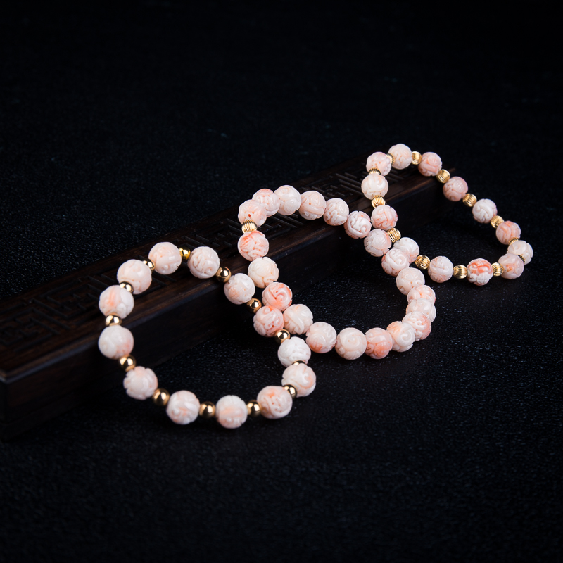 深水粉白色珊瑚龙珠单圈手串-红掌柜