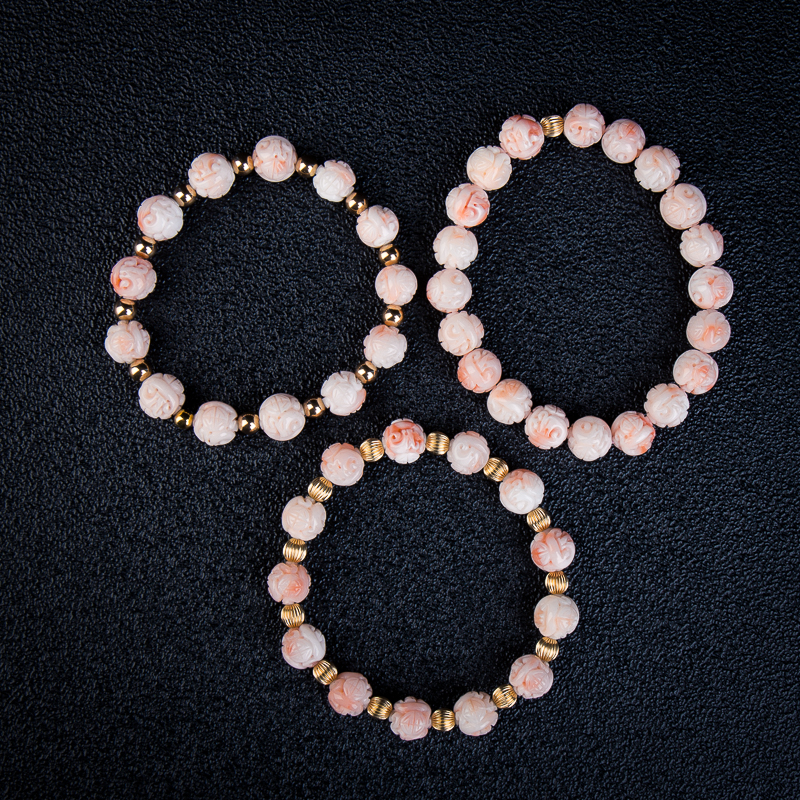 粉白色珊瑚龙珠单圈手串-红掌柜