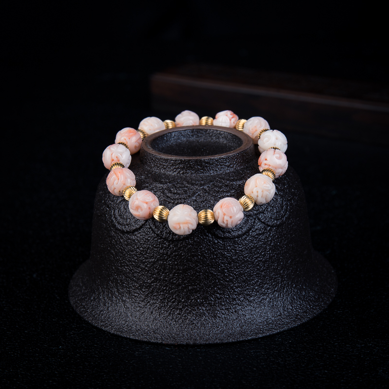 深水粉白色珊瑚单圈手串-红掌柜