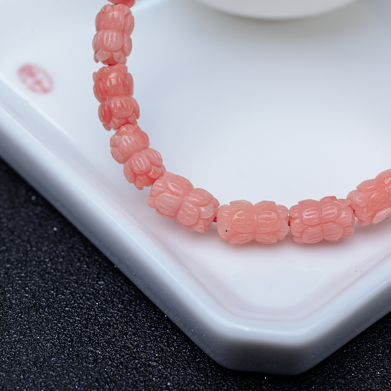 深水粉红珊瑚莲花手串-红掌柜