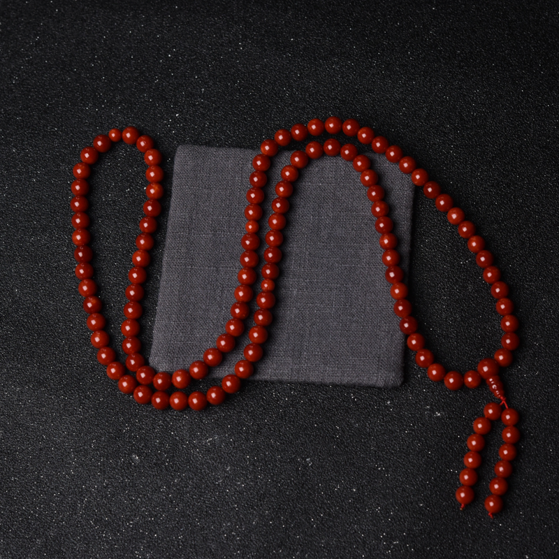 天然沙丁深红珊瑚108佛珠-红掌柜