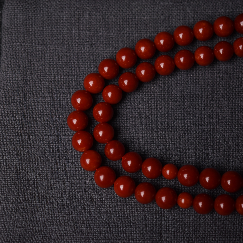 7mm天然沙丁深红珊瑚108佛珠-红掌柜
