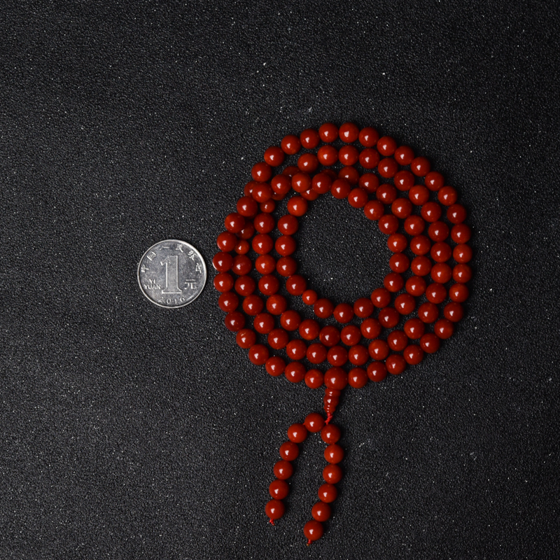 7mm沙丁深红珊瑚108佛珠-红掌柜