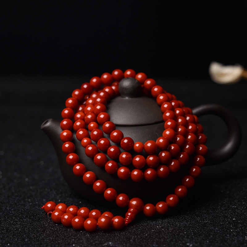 天然沙丁深红珊瑚108佛珠-红掌柜