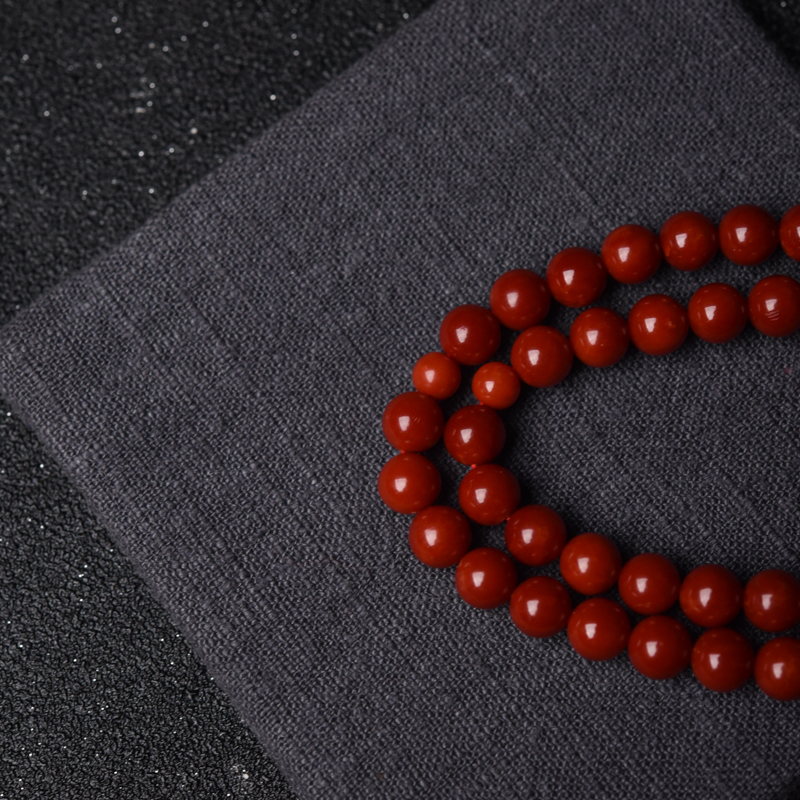 7mm天然沙丁深红珊瑚108佛珠-红掌柜