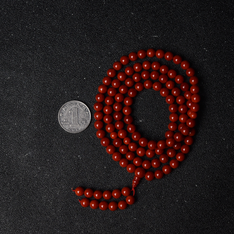 7mm沙丁深红珊瑚108佛珠-红掌柜