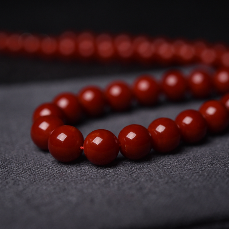 8.5mm天然沙丁黑红珊瑚项链-红掌柜