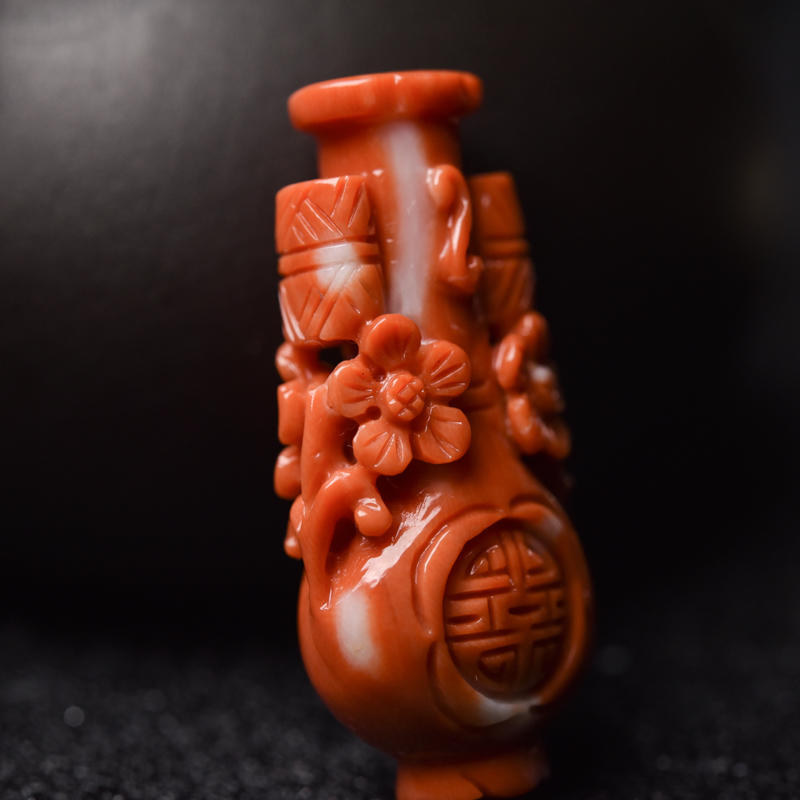 MOMO天然橘红珊瑚花瓶背云（两件）-红掌柜