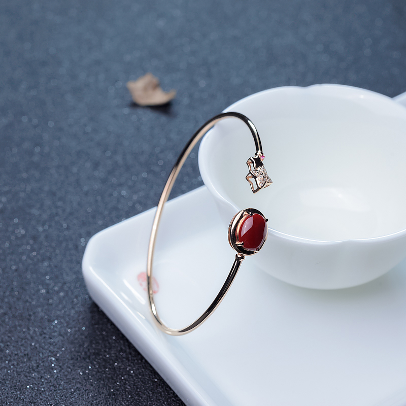 62mm18K金镶钻阿卡珊瑚手镯-红掌柜