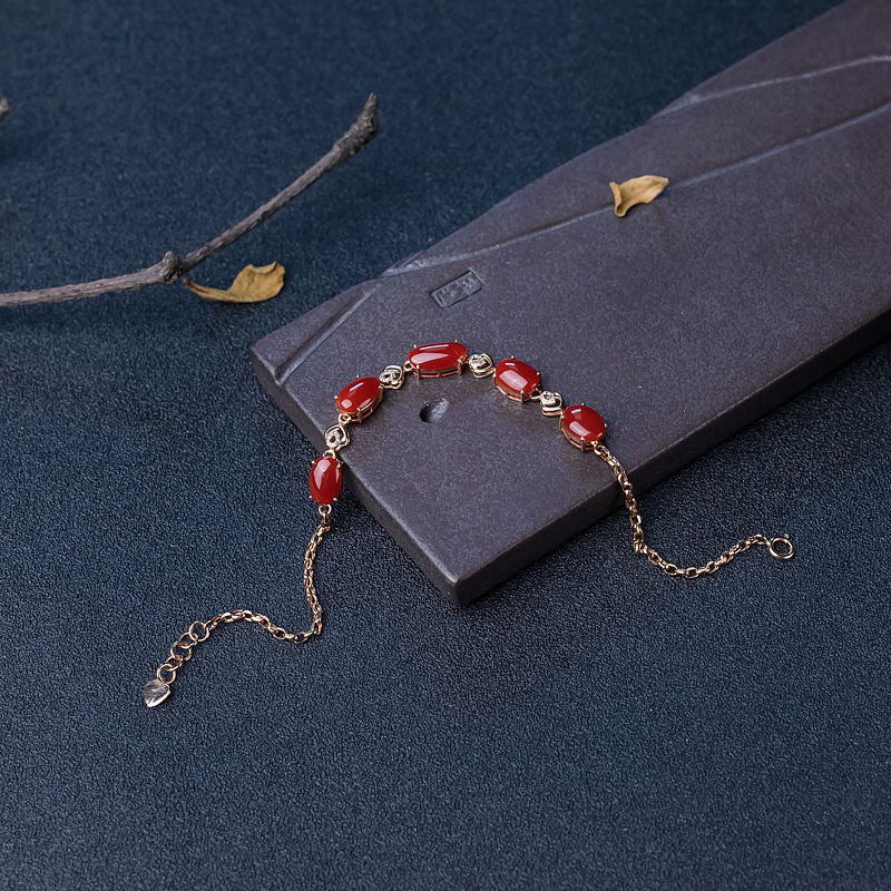 18K金镶钻阿卡正红珊瑚手链-红掌柜