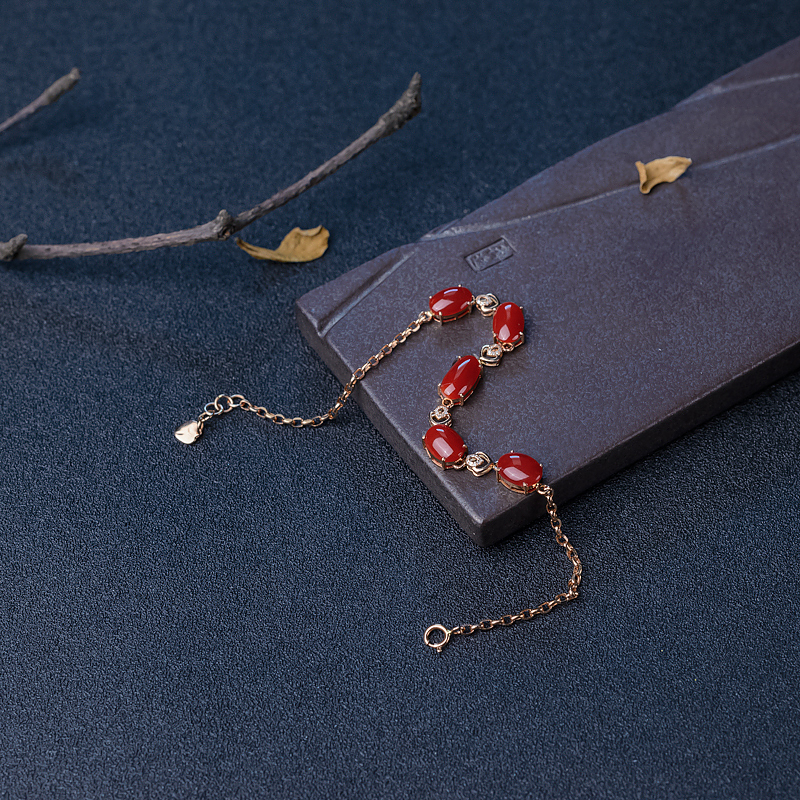 金镶钻阿卡正红珊瑚手链-红掌柜
