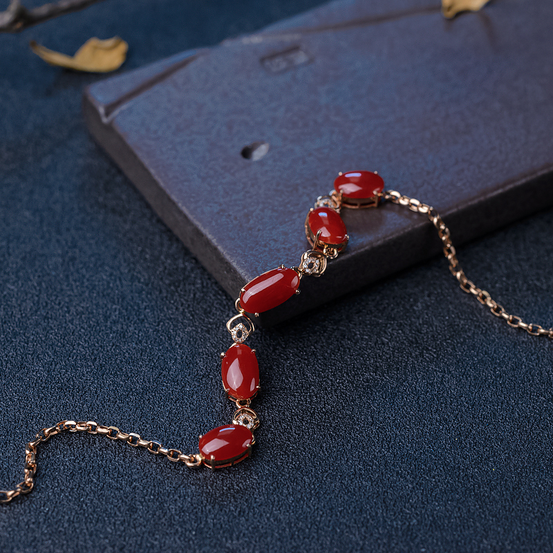 18K金镶钻红珊瑚手链-红掌柜