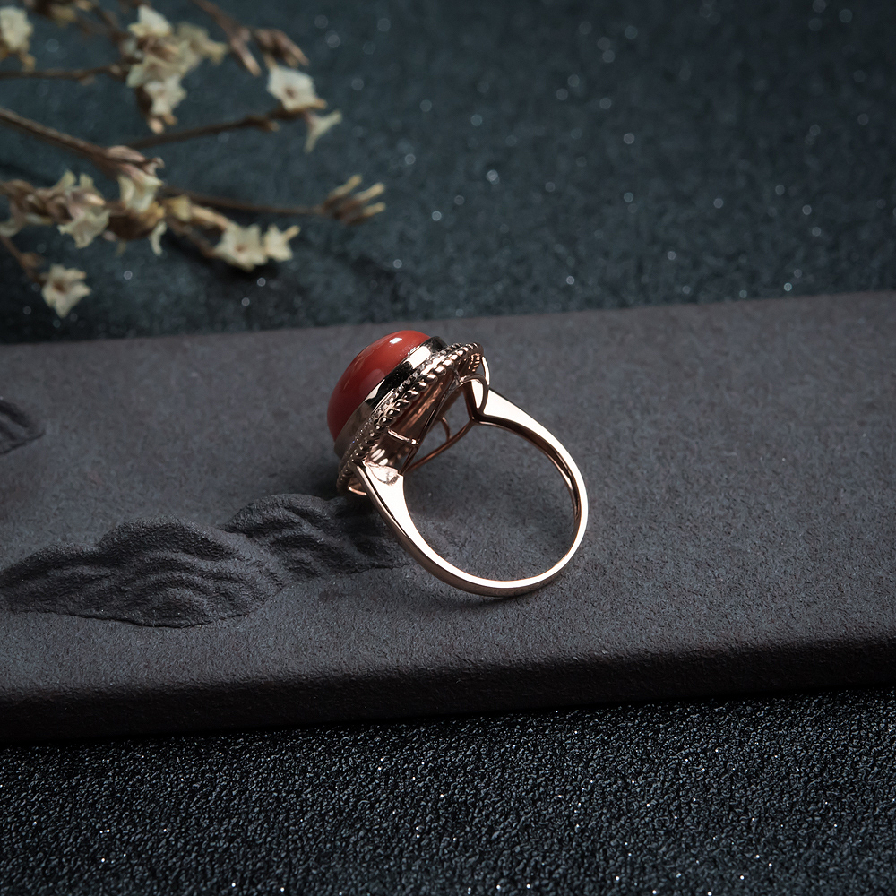 沙丁朱红珊瑚戒指-红掌柜