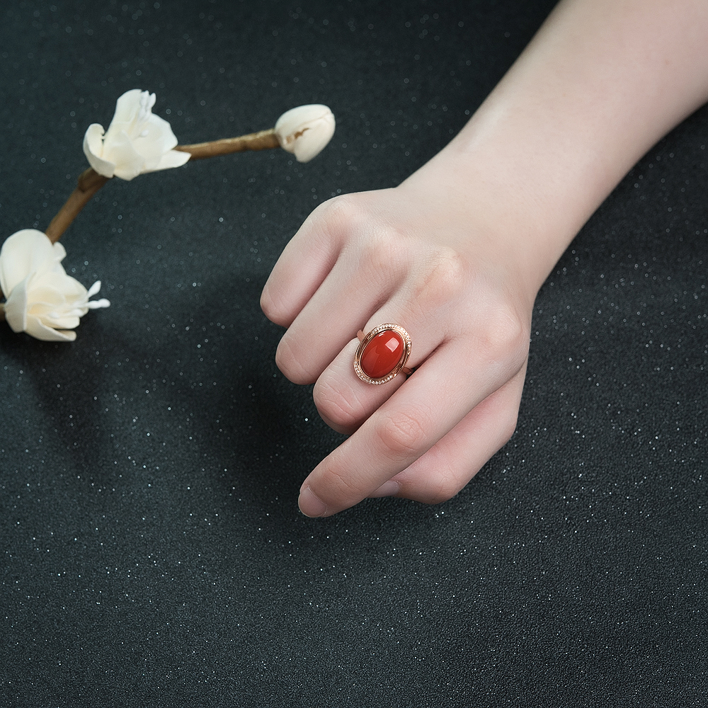 天然红珊瑚戒指-红掌柜