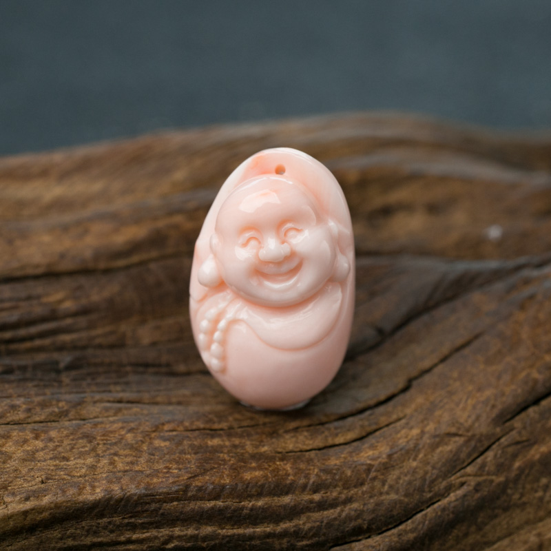 天然珊瑚弥勒佛挂坠-红掌柜