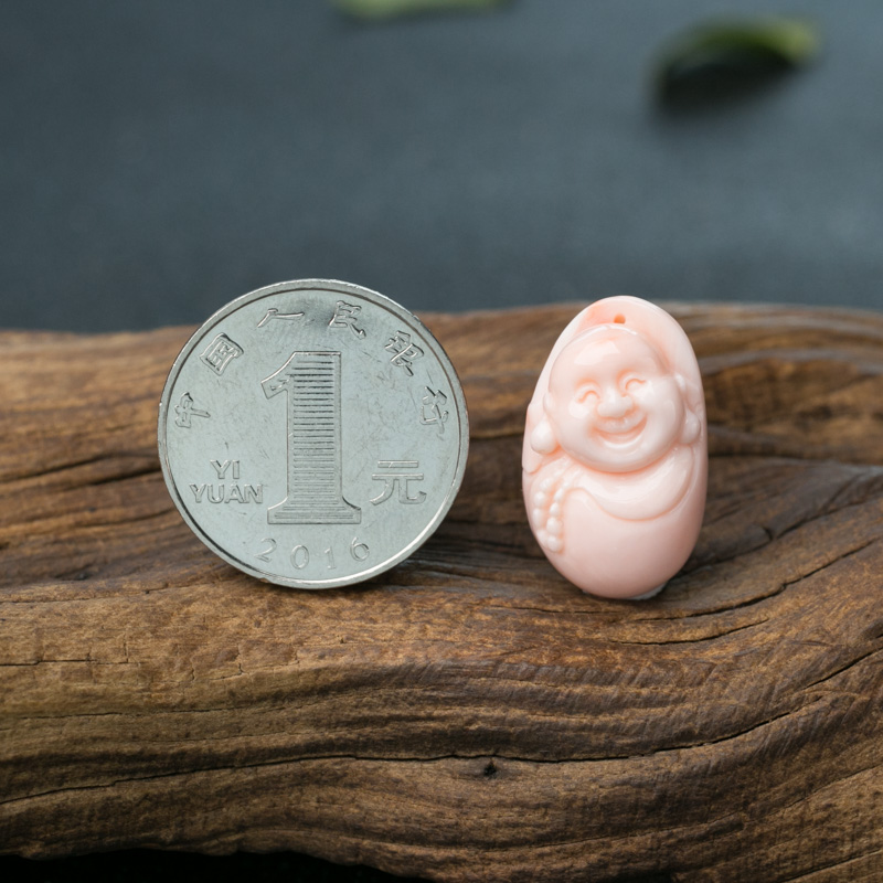 珊瑚弥勒佛挂坠-红掌柜