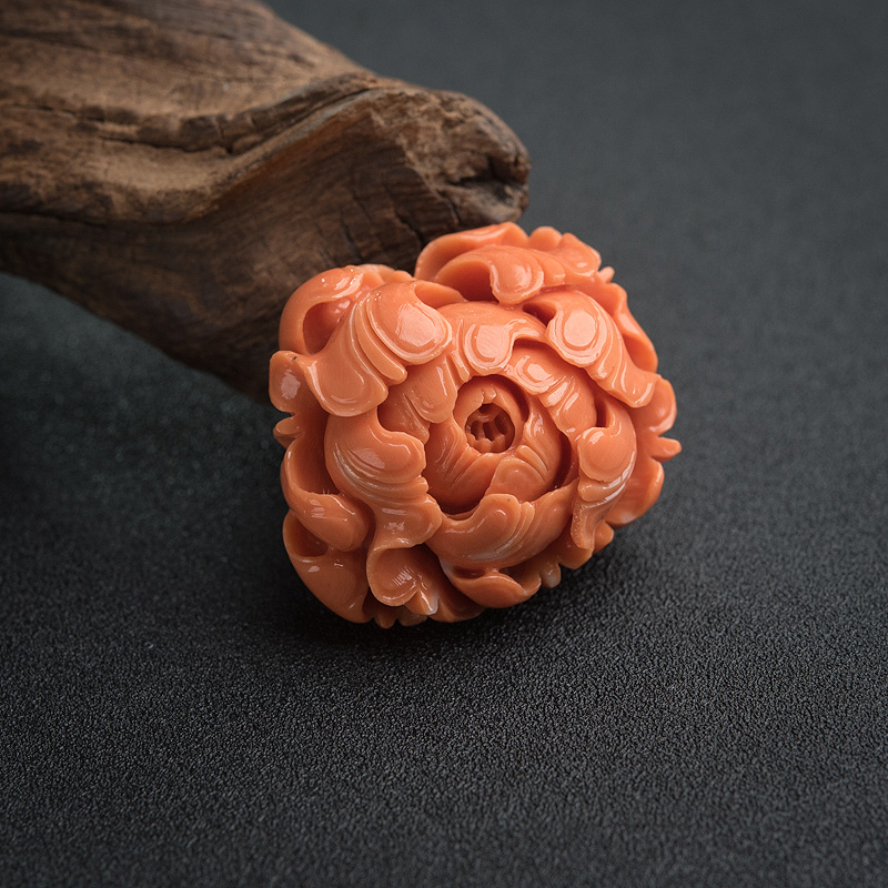 橘色珊瑚牡丹花吊坠-红掌柜