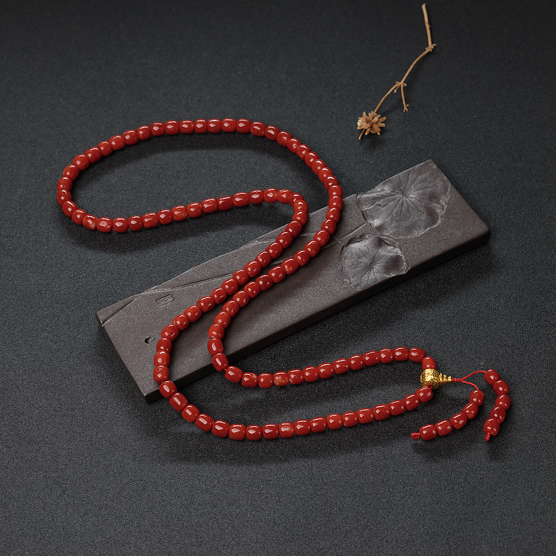 阿卡正红珊瑚桶珠108佛珠-红掌柜