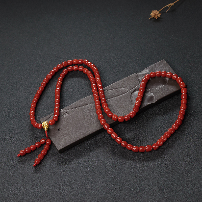 正红珊瑚桶珠108佛珠-红掌柜