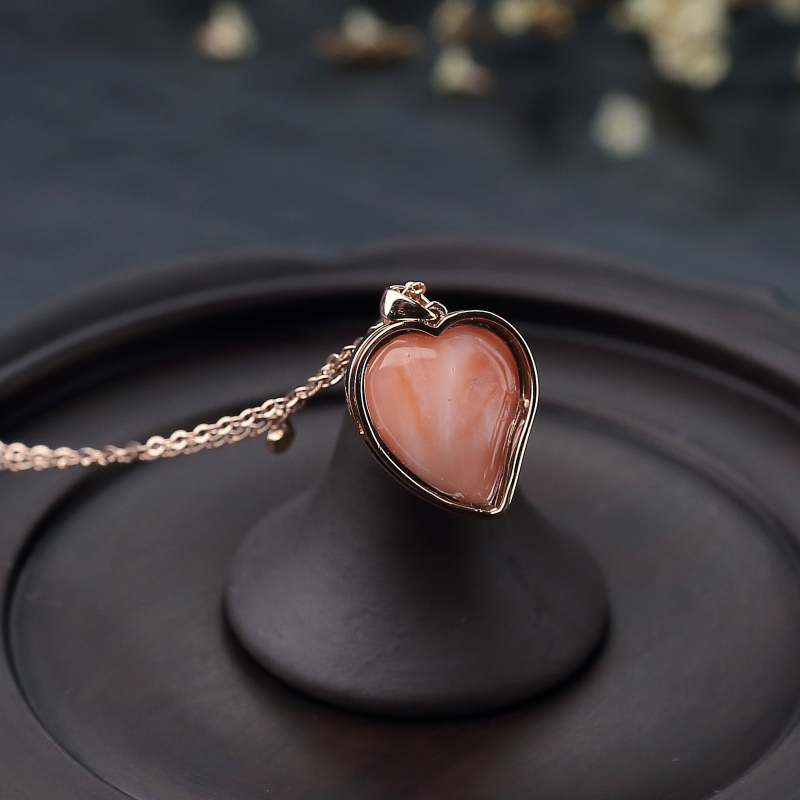 18K金镶天然粉红珊瑚锁骨链-红掌柜