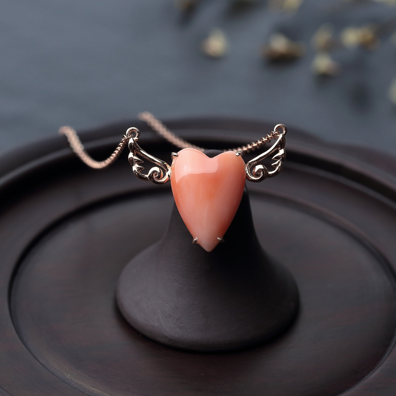 18K金镶天然深水粉红珊瑚锁骨链-红掌柜