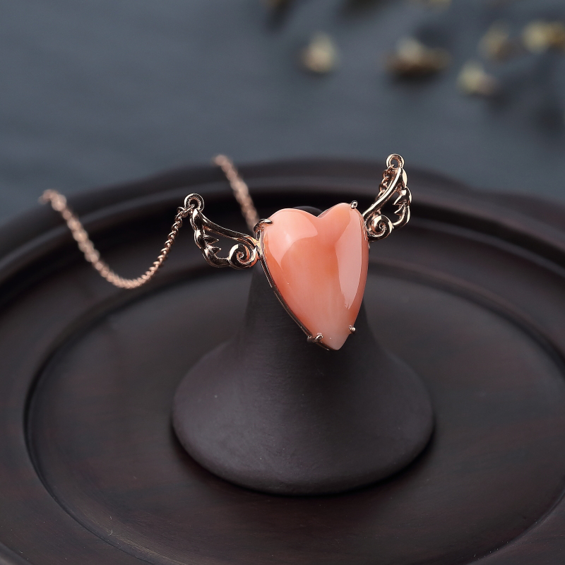 18K金镶深水粉红珊瑚锁骨链-红掌柜