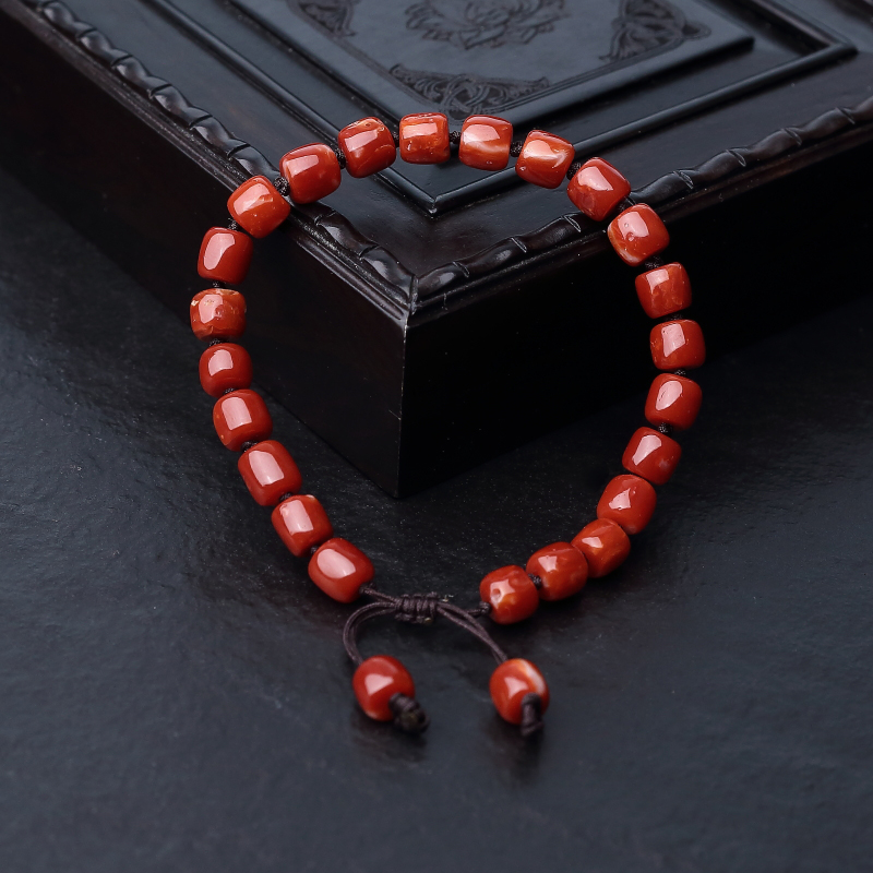 日本天然阿卡正红珊瑚桶珠手链-红掌柜