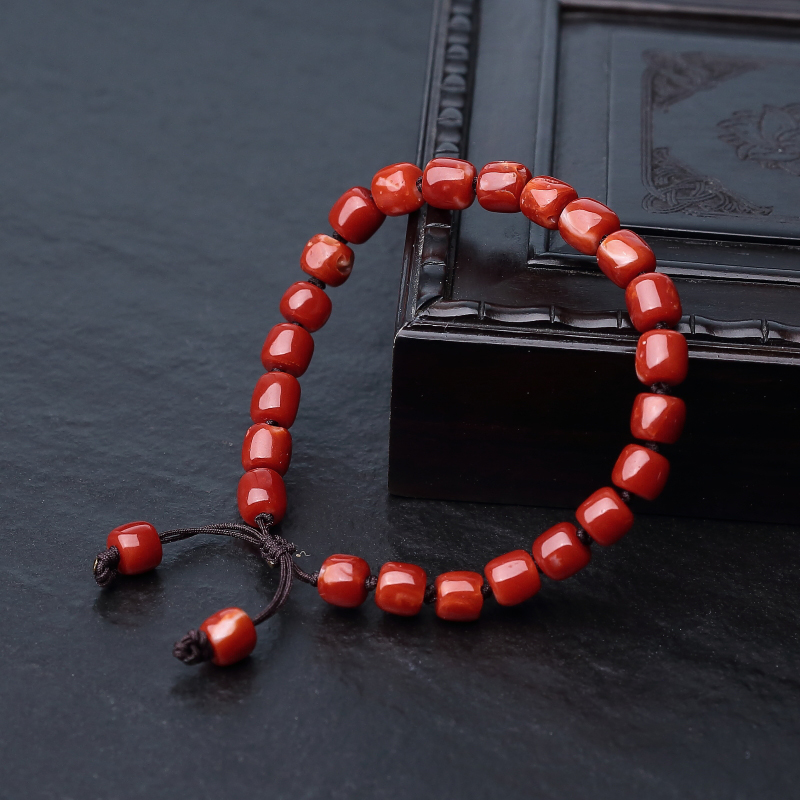 天然阿卡正红珊瑚桶珠手链-红掌柜