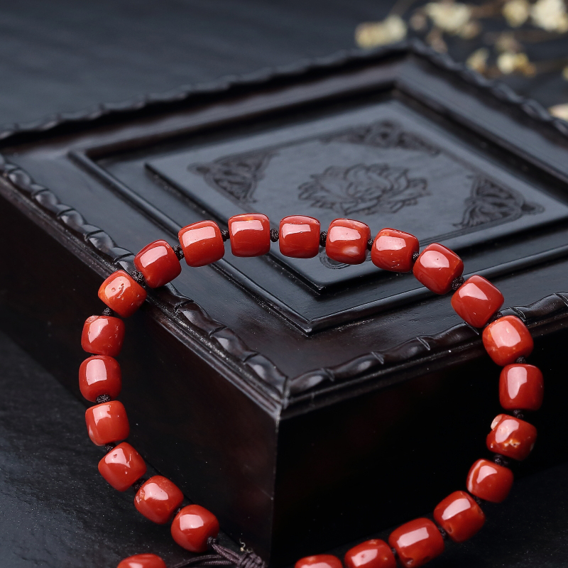 日本天然阿卡珊瑚桶珠手链-红掌柜