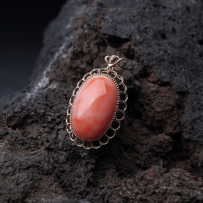 天然MISU粉红珊瑚吊坠-红掌柜