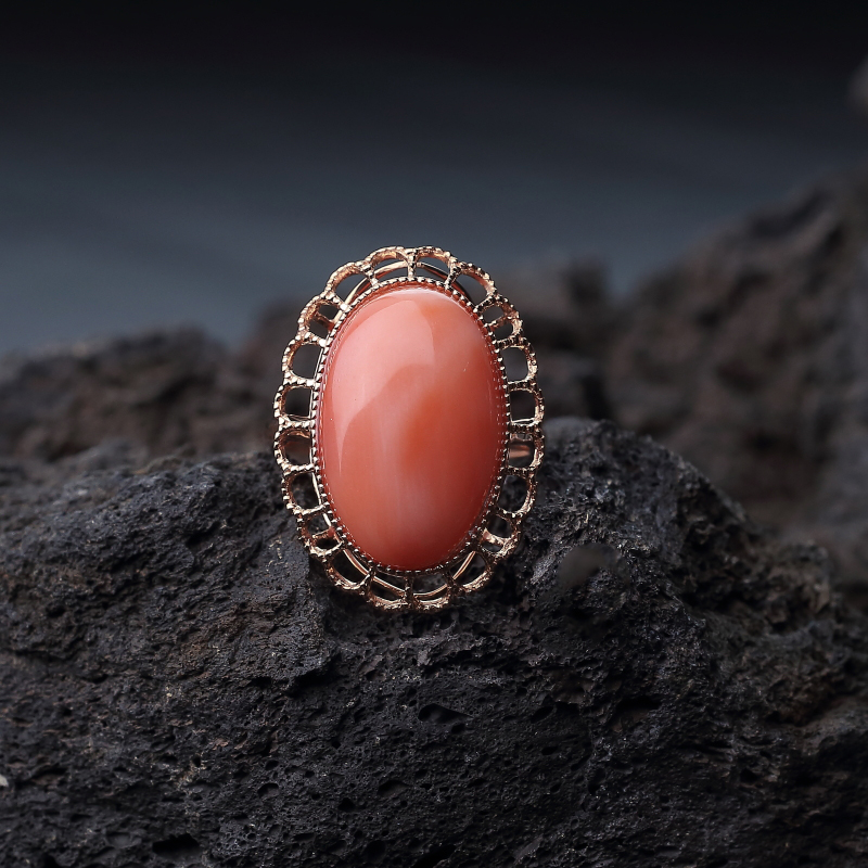 18K金镶天然MISU粉红珊瑚戒指-红掌柜