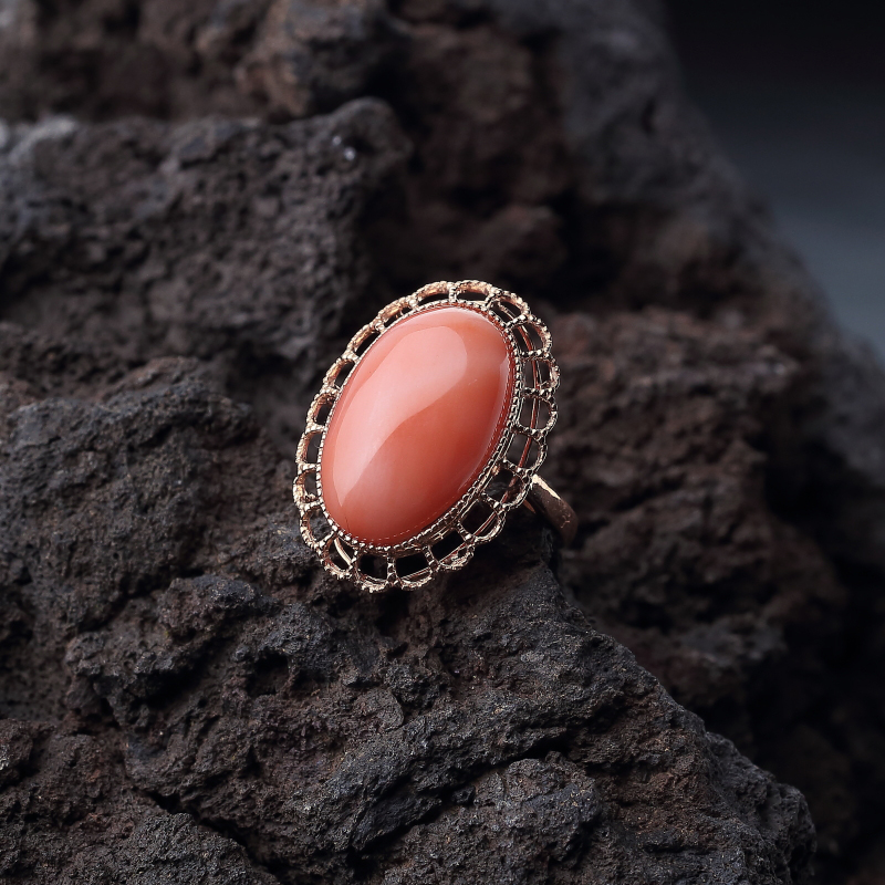 天然MISU粉红珊瑚戒指-红掌柜