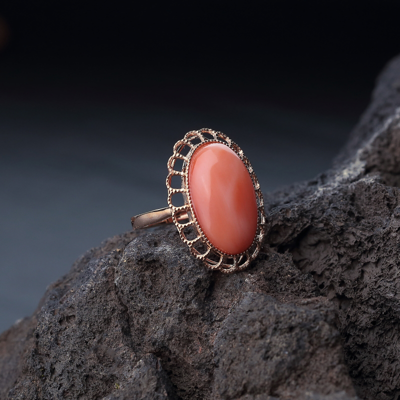 18K金镶MISU粉红珊瑚戒指-红掌柜
