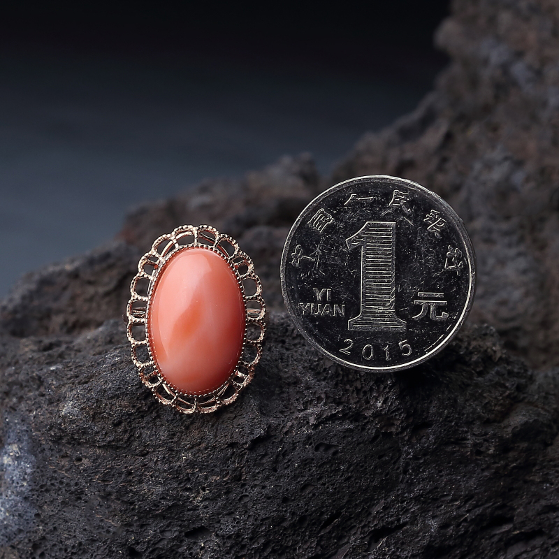 18K金镶粉红珊瑚戒指-红掌柜