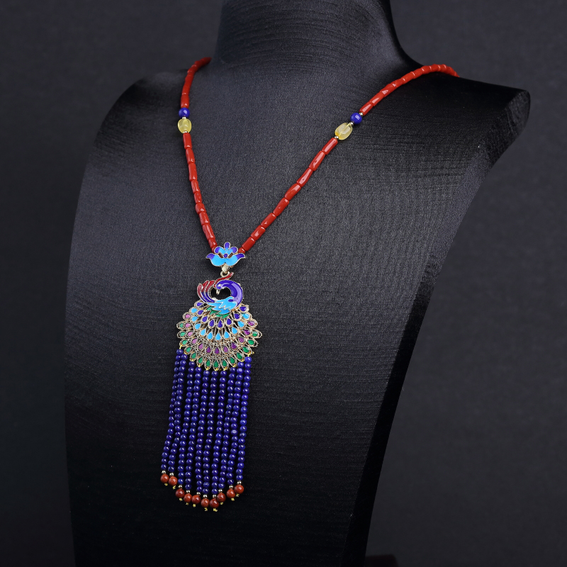 天然沙丁朱红珊瑚毛衣链-红掌柜