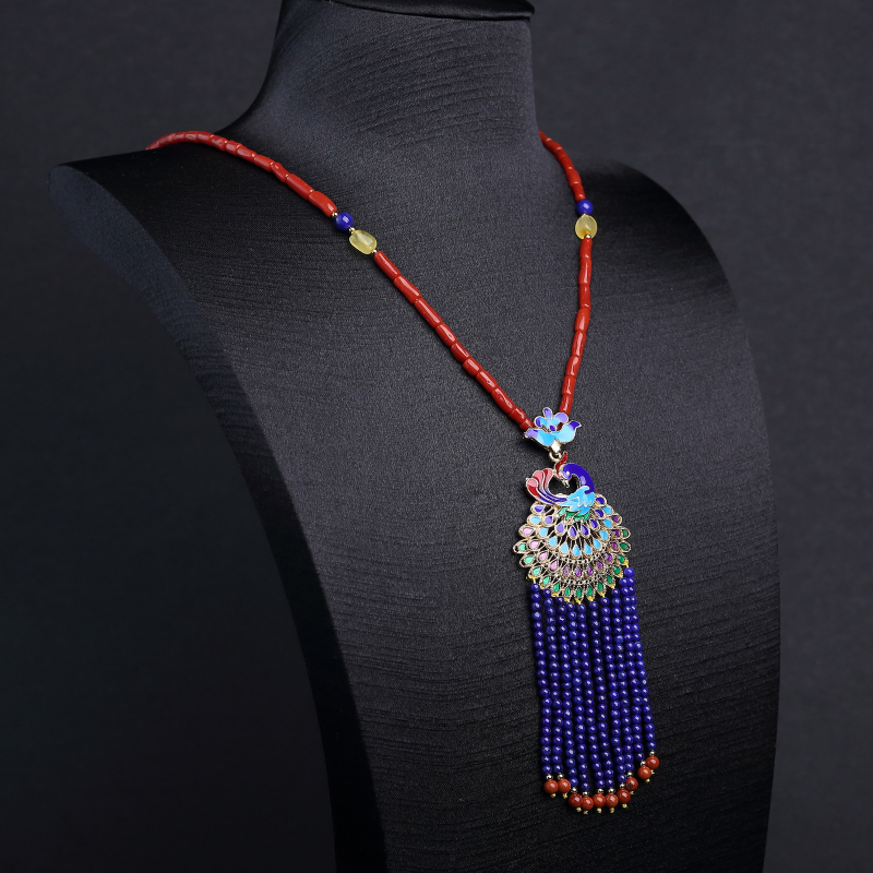 意大利沙丁朱红珊瑚毛衣链-红掌柜