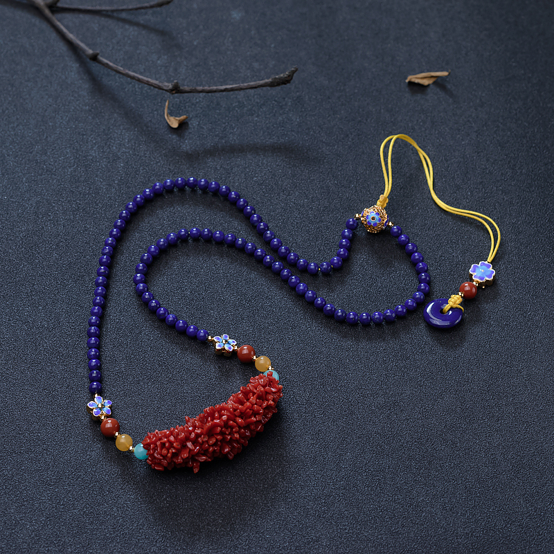 沙丁朱红珊瑚毛毛虫项链-红掌柜