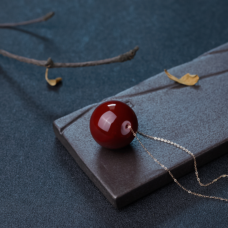 沙丁深红珊瑚拼接圆珠吊坠-红掌柜