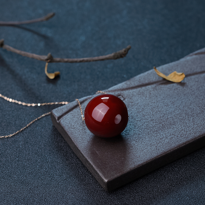 沙丁深红珊瑚圆珠吊坠-红掌柜