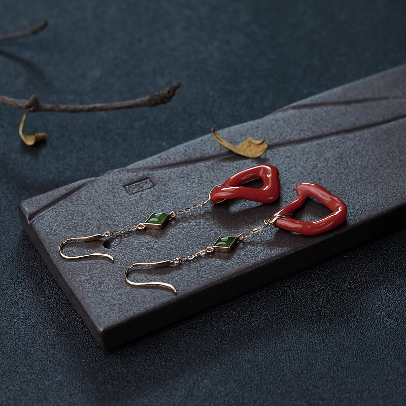 沙丁朱红珊瑚耳坠-红掌柜