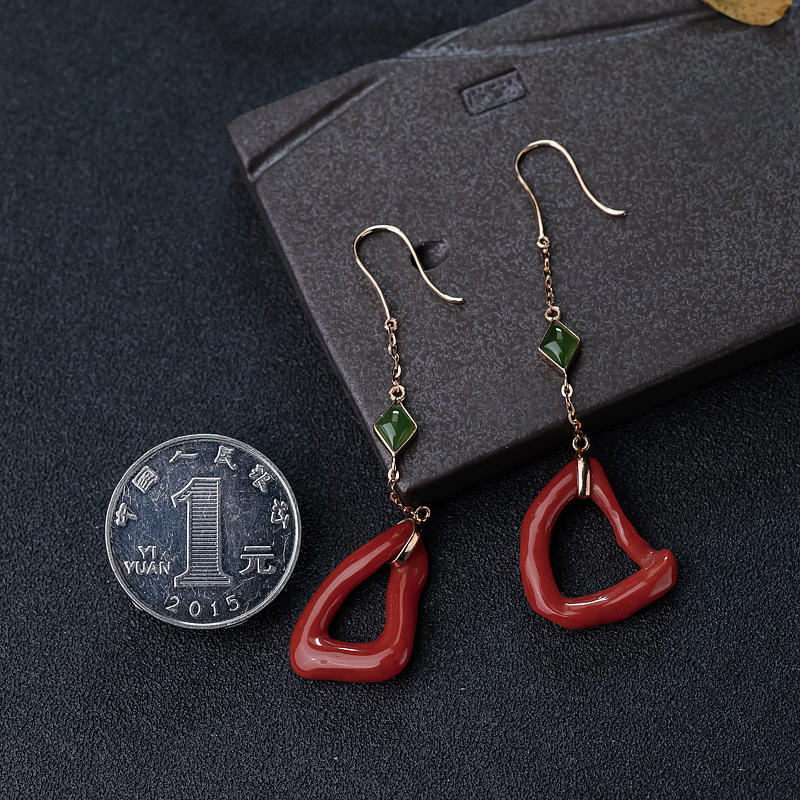 沙丁红珊瑚耳坠-红掌柜