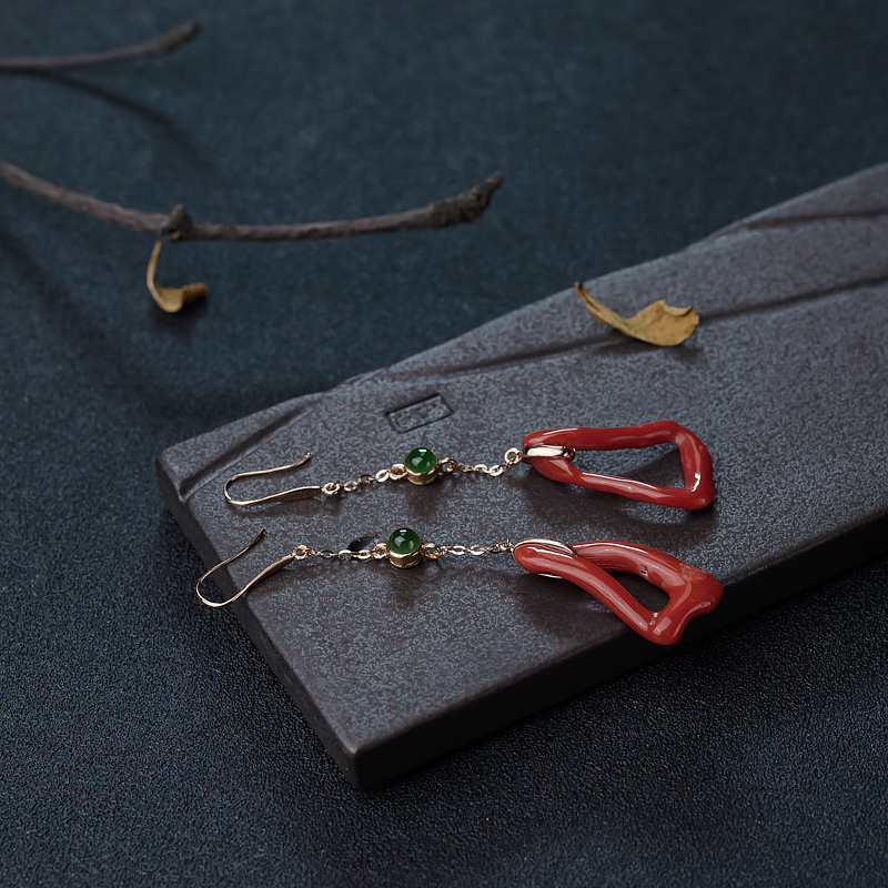 沙丁朱红珊瑚耳坠-红掌柜