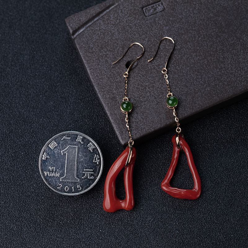 沙丁红珊瑚耳坠-红掌柜