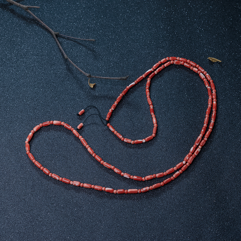 MOMO橘色珊瑚桶珠长链-红掌柜