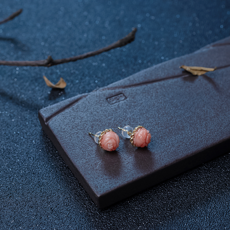 深水粉红珊瑚耳钉-红掌柜
