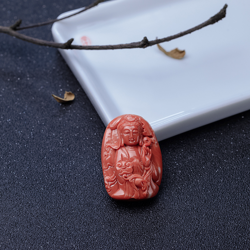 MOMO橘色珊瑚观音吊坠-红掌柜
